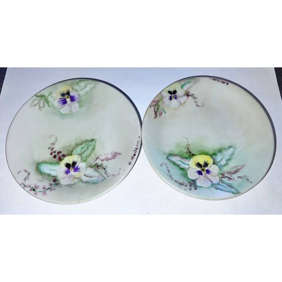 Vintage Handpainted Porcelain Candleholder, Saucers, Napkin Holder Rings, Signed - Picture 5 of 14